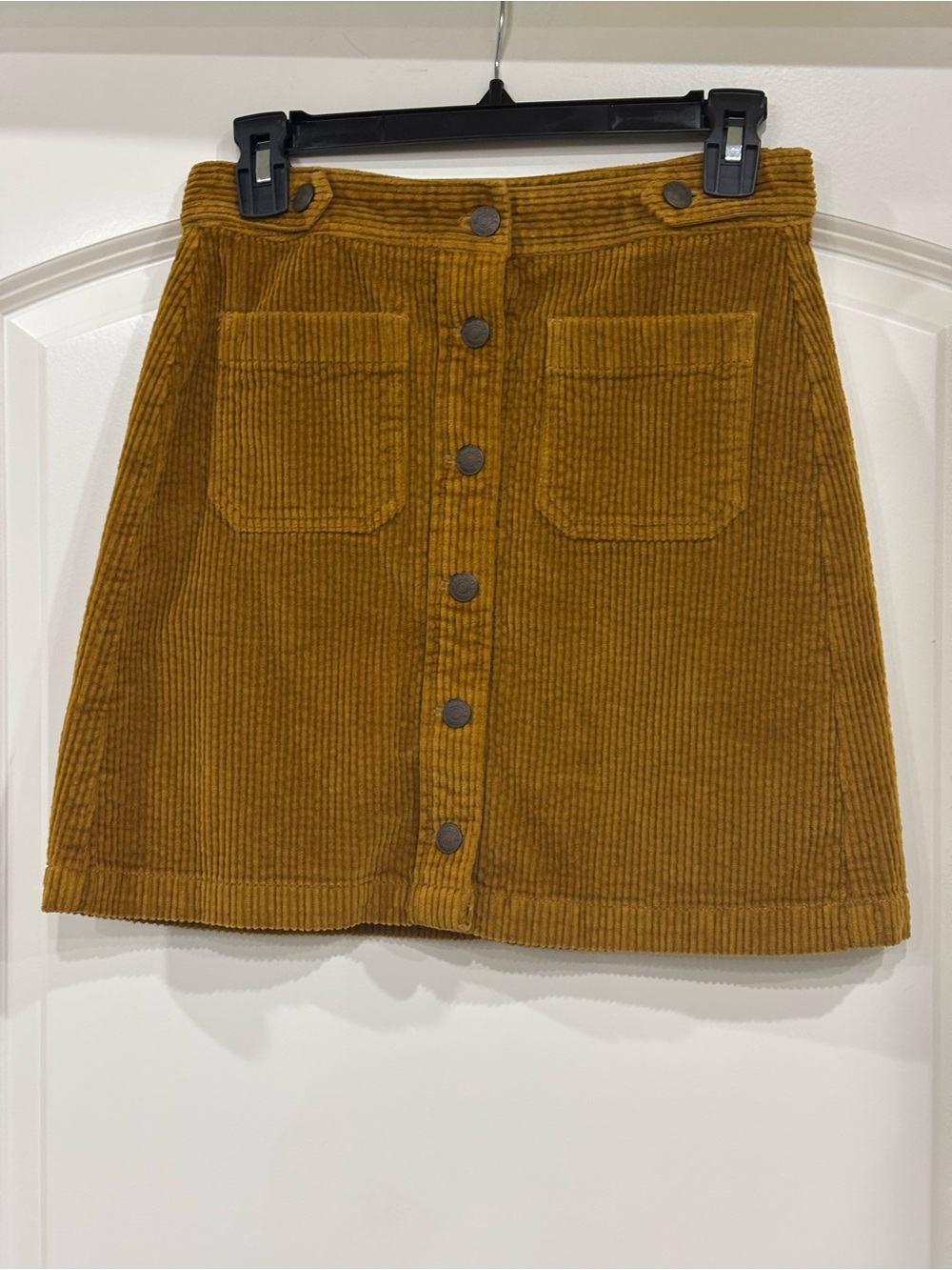 Madewell Mustard Corduroy Button-Front A-Line Mini Skirt